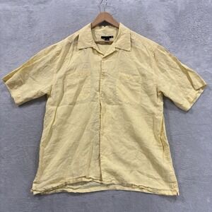 Visitor 100% Linen Shirt Men's XL Button Up Short Sleeve Pockets Beach Yellow